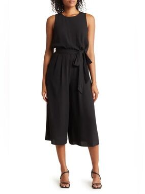 VINCE CAMUTO Black Moss Crepe Blouson Cropped Jumpsuit Sz 2